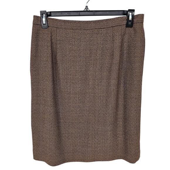 Vintage Preston & York 100% Wool Brown Plaid Dark Academia Pencil Skirt Plus 16 - Picture 1 of 7